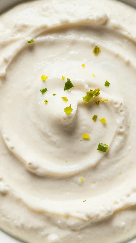 lime zest flecks on creamy dip surface, closeup