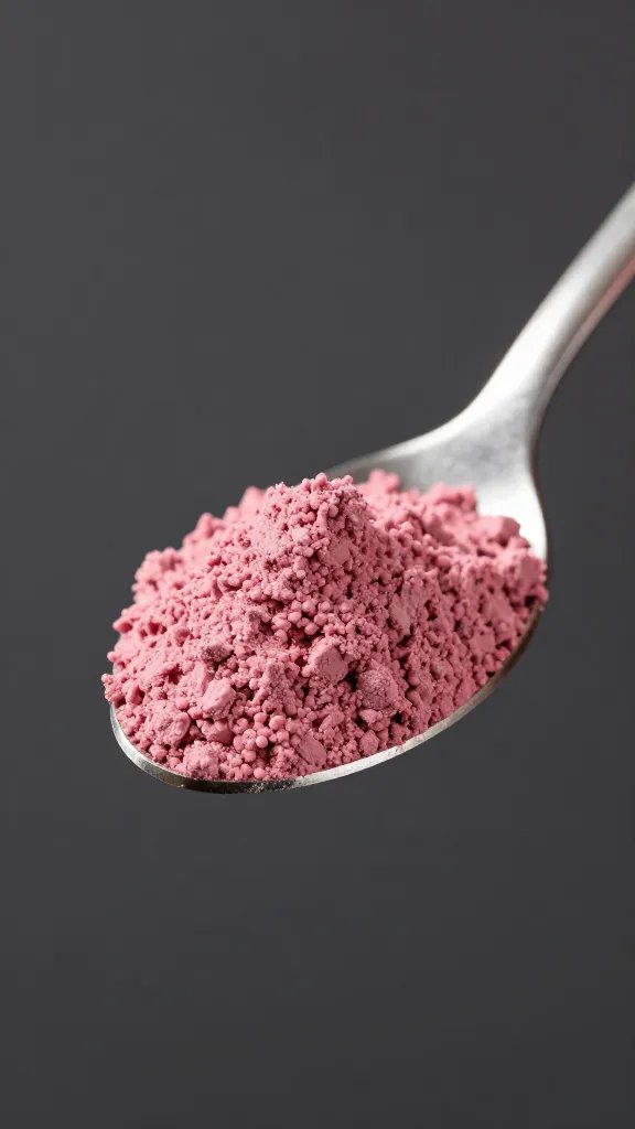 hibiscus powder mound on spoon, studio lighting