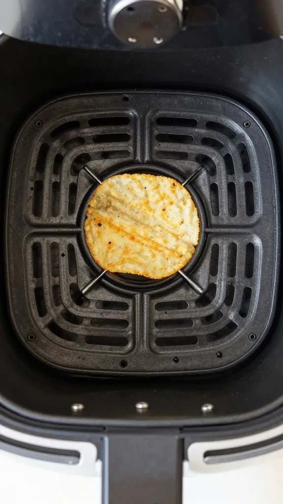 air fryer basket with single crisp chip, top-down