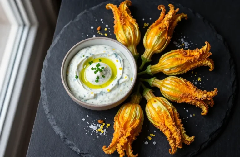 Crispy Magic: Air Fryer Summer Squash Blossom Crisps, Herb Ricotta Dip