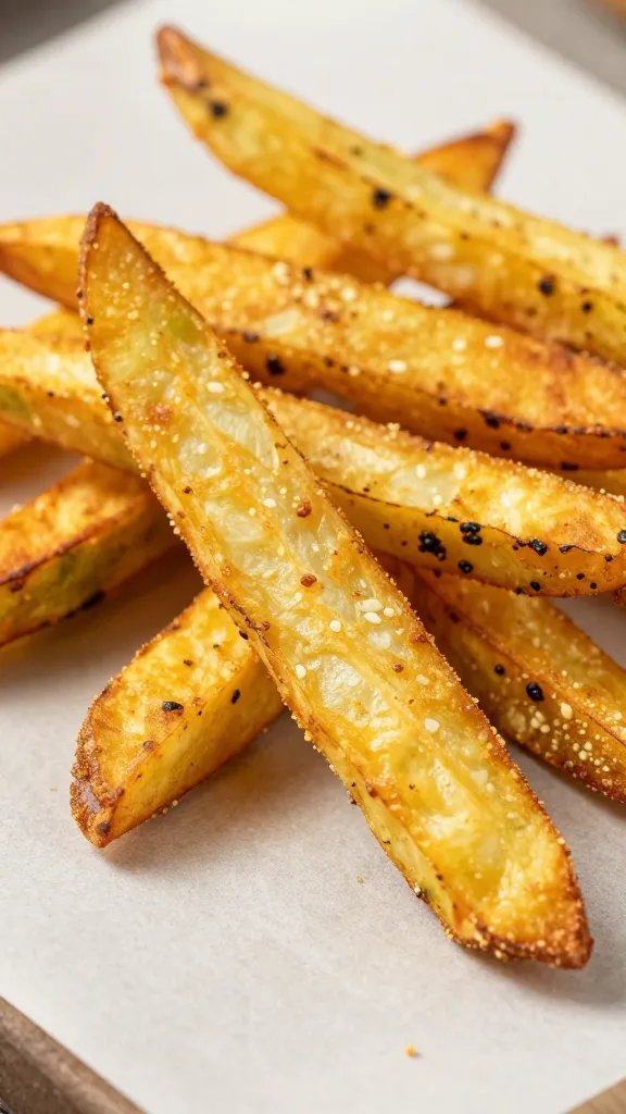 crispy jicama fry cross-section on parchment paper