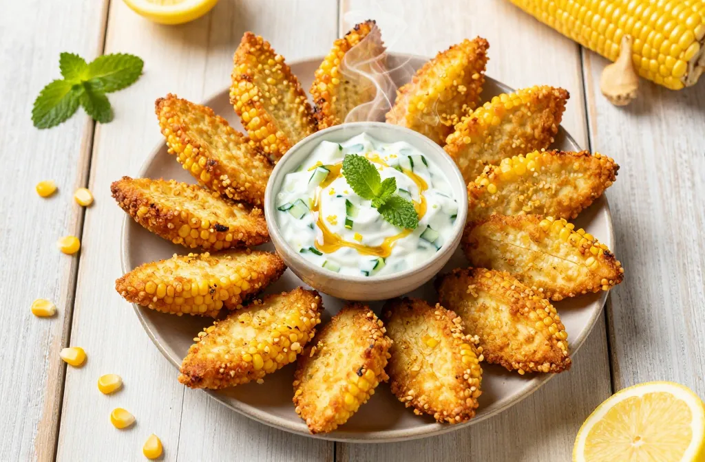 Crispy Air Fryer Sweet Corn Fritter Wedges for Pimm'S Cup Dip