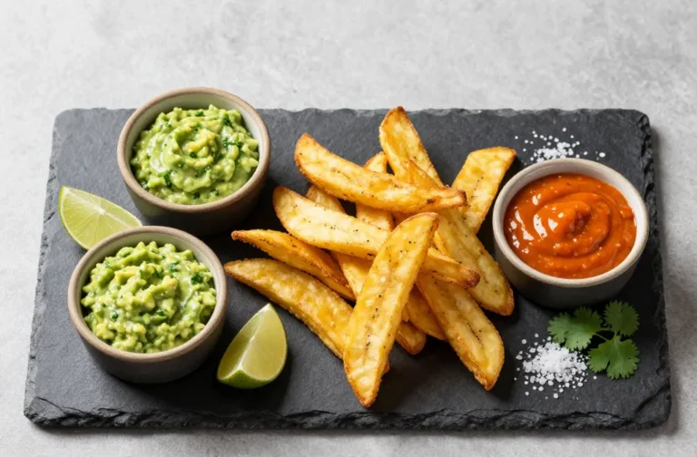 Crispy, Saucy, Addictive Air Fryer Plantain "Fries" 3-Ways with Mojo, Guac, Ajilimojili