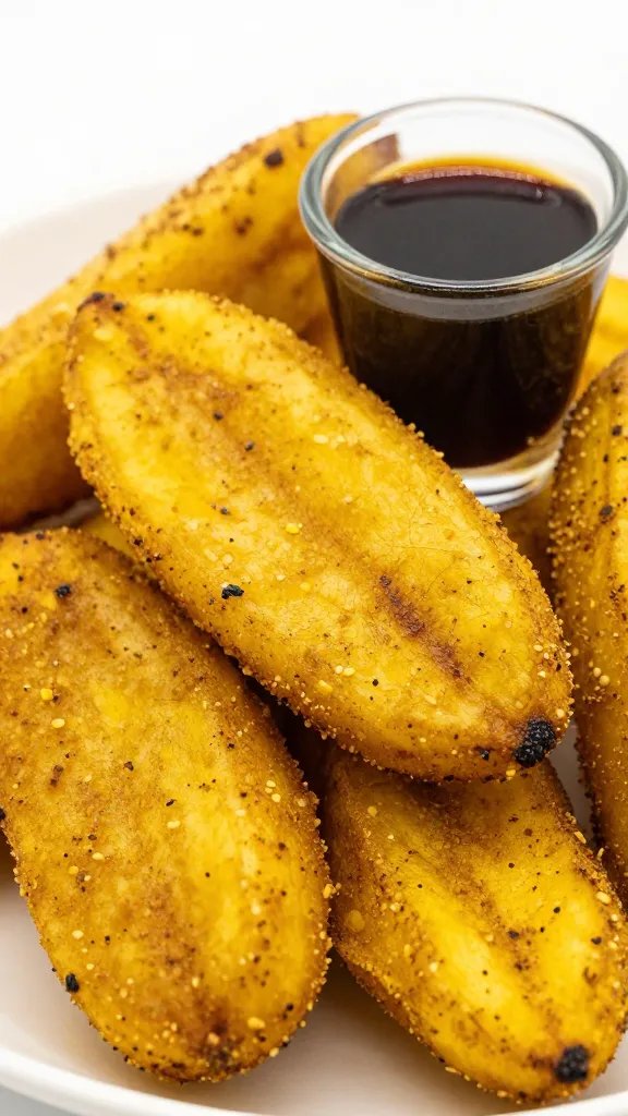 golden plantain fry coated in ajilimojili, macro shot