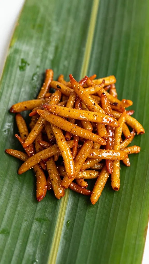 glossy pepper-speckled ajilimojili on lone plantain fry