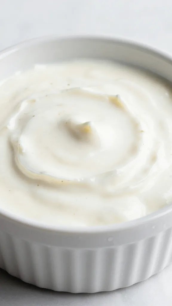 ramekin of chilled pickleback ranch, condensation beading