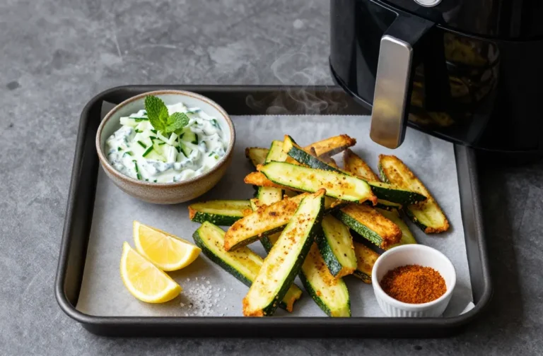 Crisp and Cool Air Fryer Frozen Zucchini "Fries" with Cucumber Raita