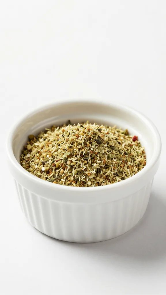small white ramekin of garlicky seasoning blend