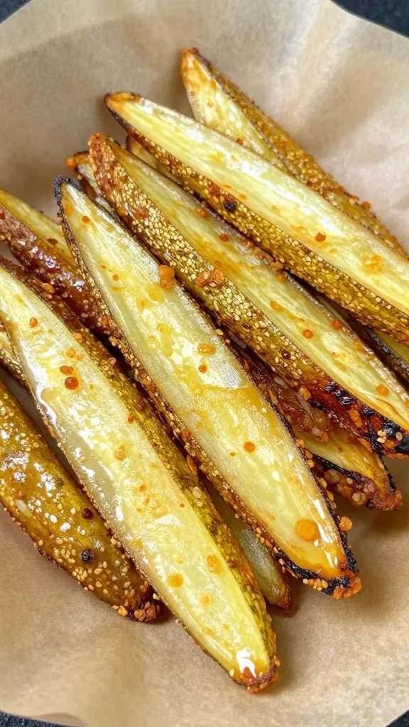 closeup of air-fried chayote wedge on parchment