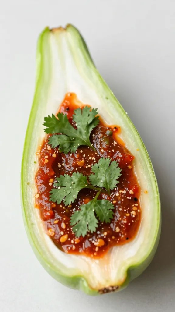 single chayote wedge dipped in cilantro-lime Tajín sauce