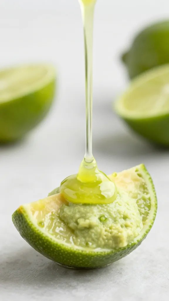 lime wedge expressing juice into wasabi avocado mousse
