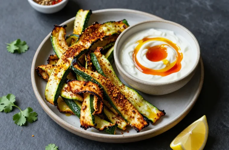 Crisp, Craveable Air Fryer Moroccan Zucchini Ribbons, Harissa Honey Yogurt