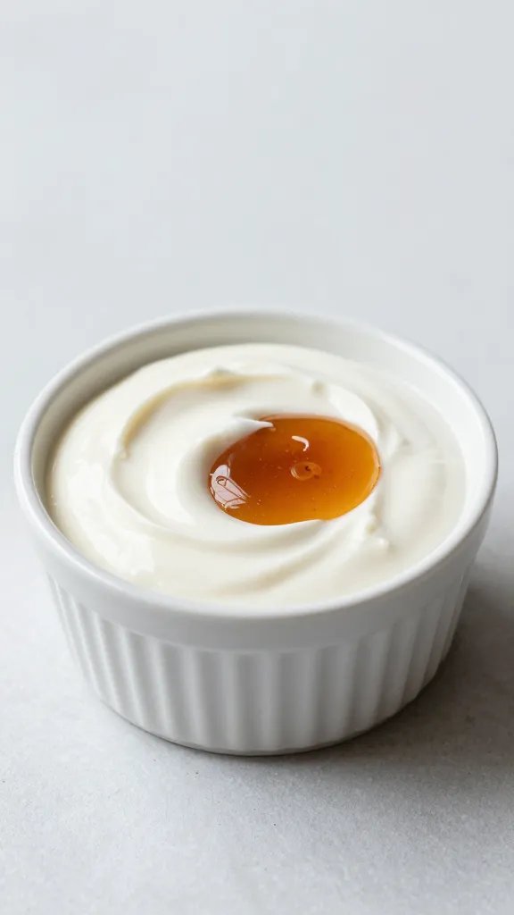 single ceramic ramekin of harissa-honey yogurt, swirl detail