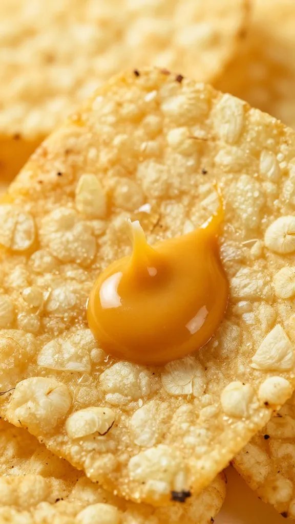 brushed gochujang mayo on chip surface, macro texture