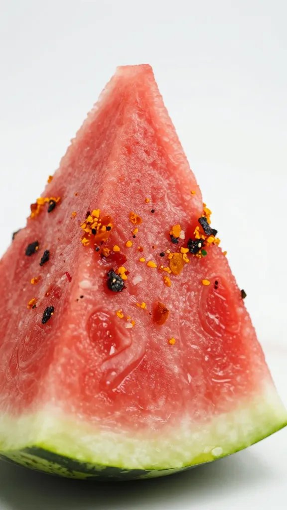 single watermelon rind slice sprinkled with gochugaru flakes