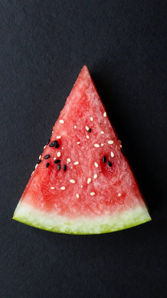 sesame-scattered watermelon chip on matte black backdrop