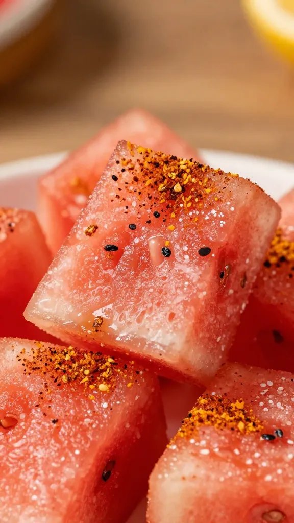 macro of salted watermelon fry with spice dusting