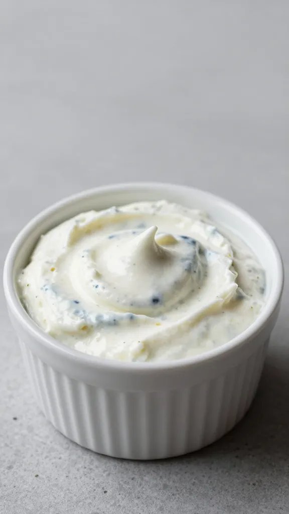 tzatziki feta foam swirl in small ramekin