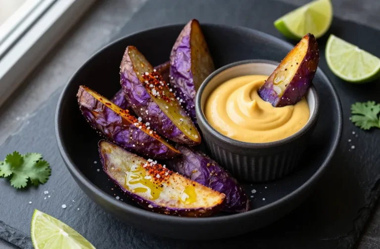 Crispy Air Fryer Peruvian Purple Potato Wedges, Aji Amarillo Huancaina