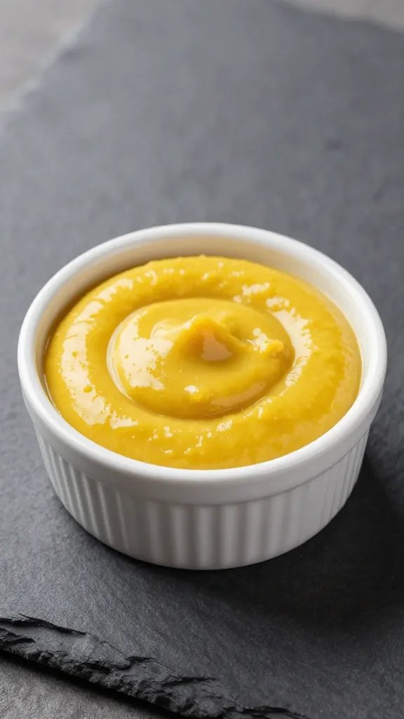 ramekin of aji amarillo huancaína on slate surface