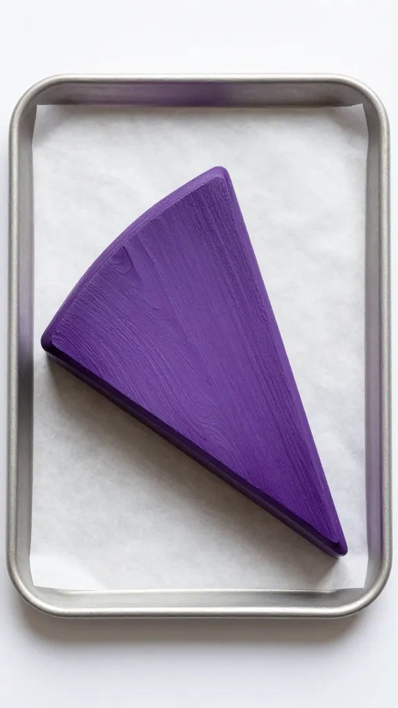 oil-brushed purple wedge on parchment-lined tray