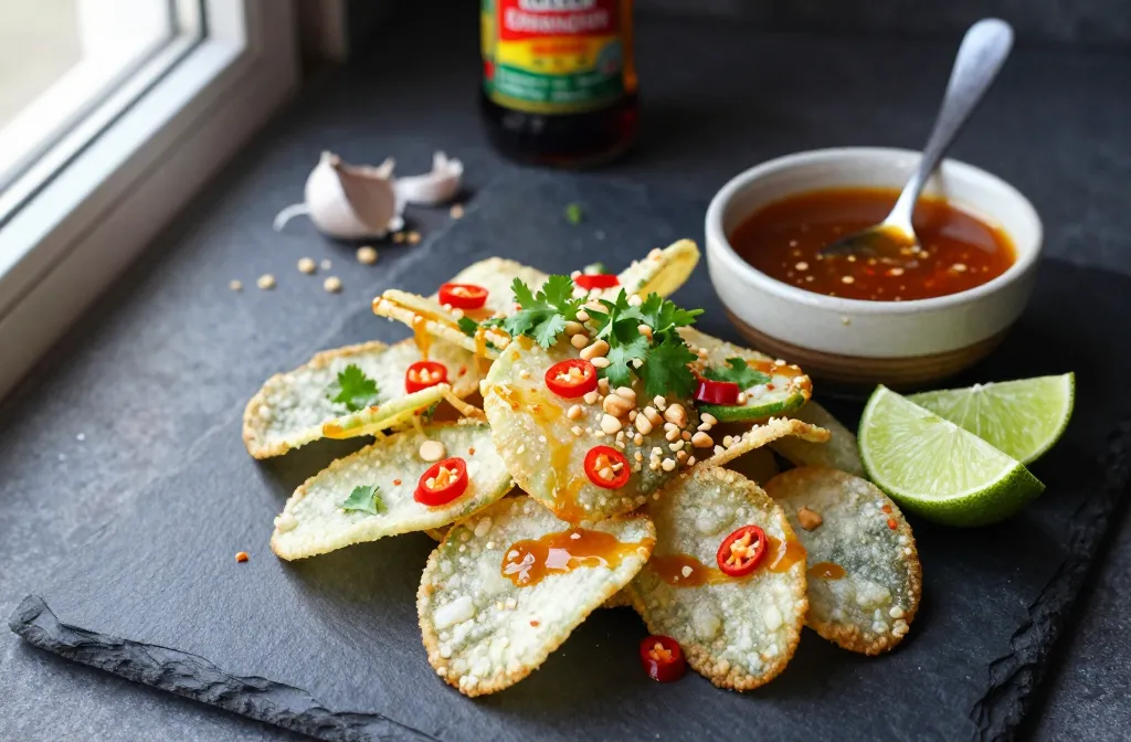 Crisp-Crave Air Fryer Thai Papaya Salad Chips with Nuoc Cham Drizzle