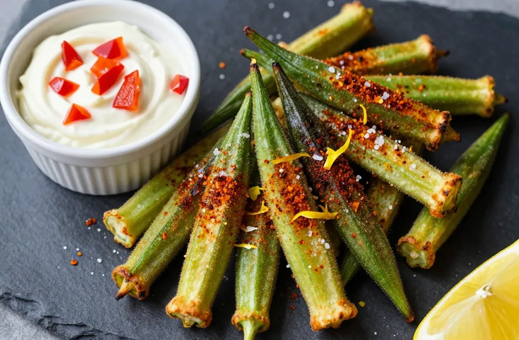 Craveable Air Fryer Smoked Paprika Okra Pods, Pimento Cheese Dip