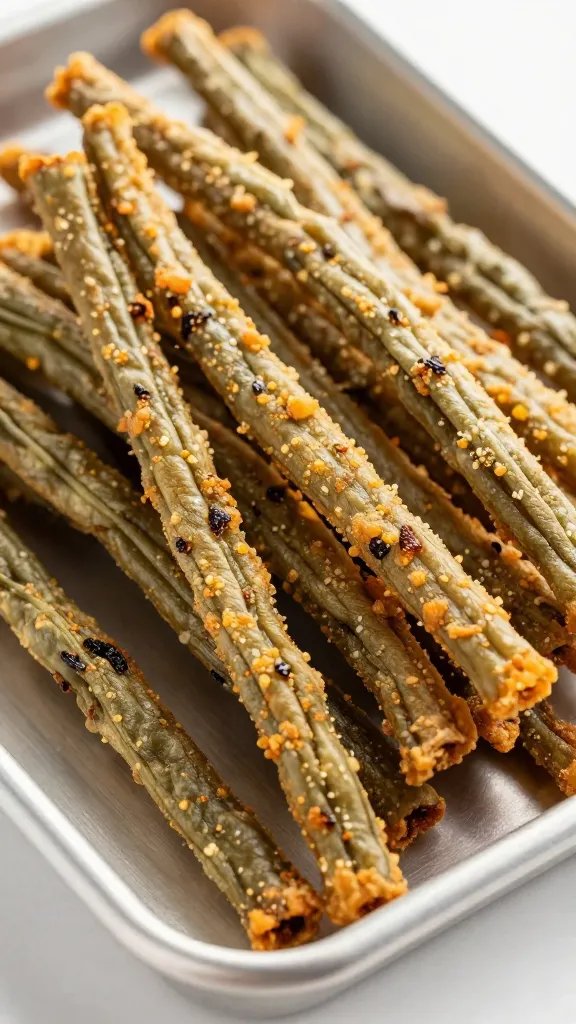 closeup of crispy Cajun yardlong bean fry on tray