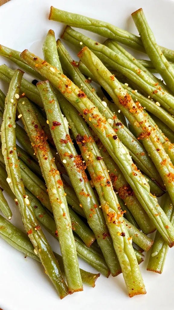 yardlong bean fry with visible Cajun spice crust