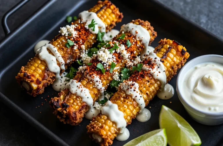 Crispy Air Fryer Corn Ribs Elote-Style with Cotija-Ancho Crema