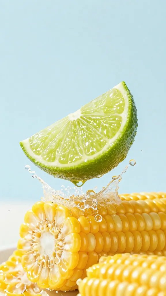lime wedge squeezed over corn rib, splash frozen