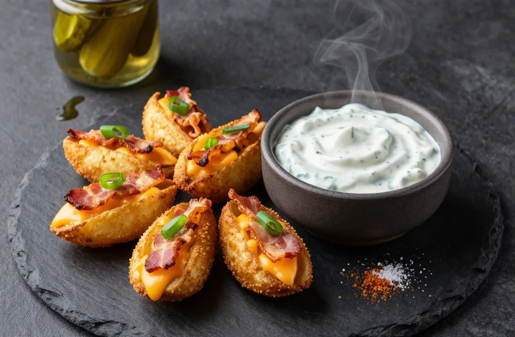 Crispy Crave Bomb: Air Fryer Pickle-Brined Potato Skins, Tangy Ranch Slaw Dip