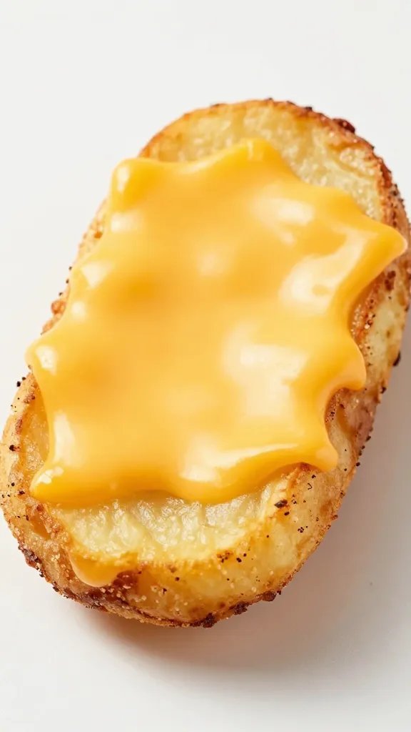 single air-fried potato skin with melted cheddar