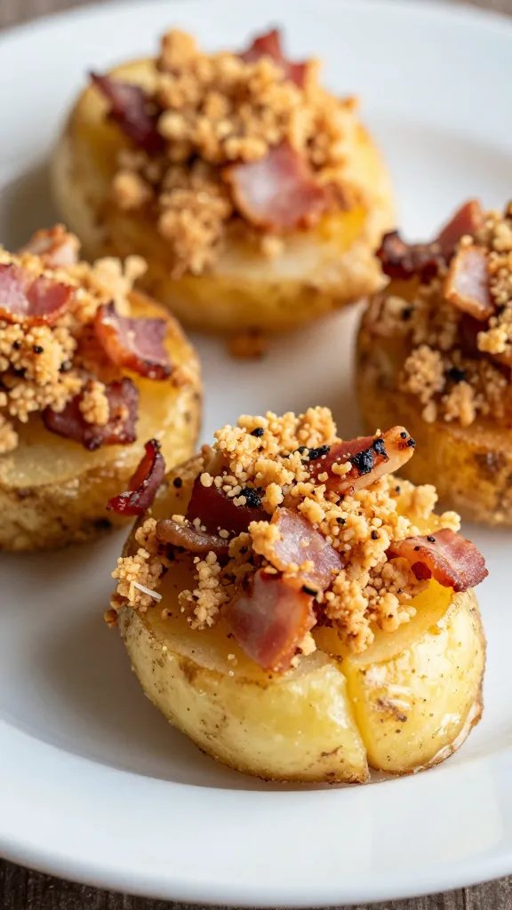 crispy potato skin topped with bacon crumble
