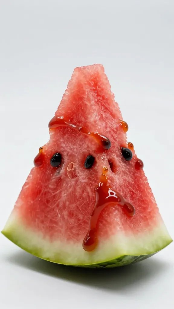 Single smoky watermelon wedge brushed with BBQ glaze