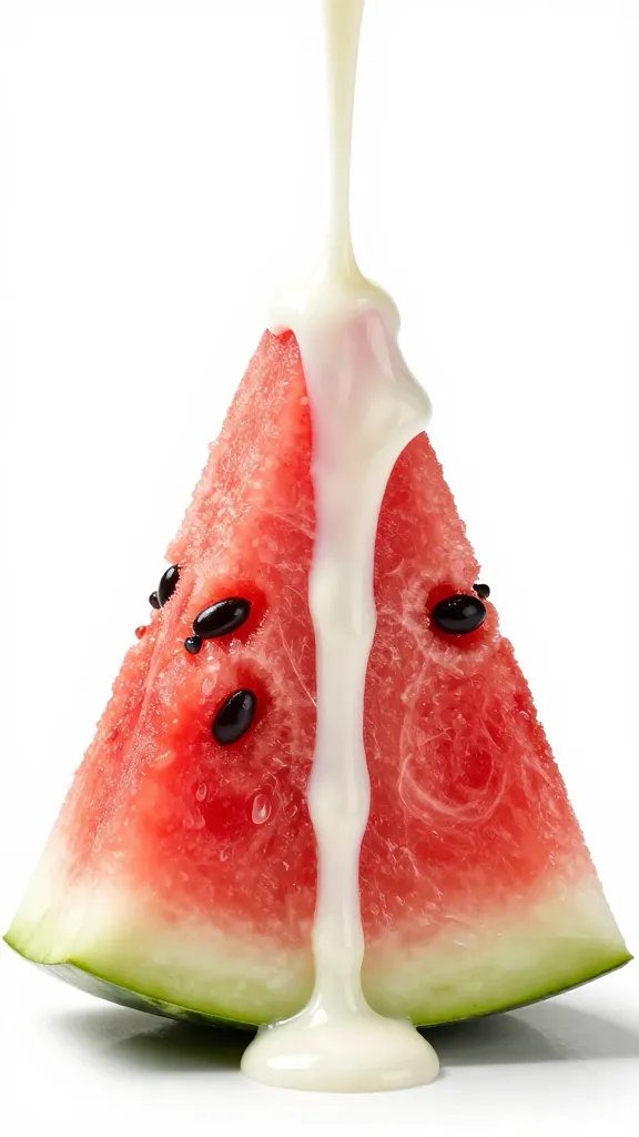 Dripping Alabama white sauce on single watermelon wedge
