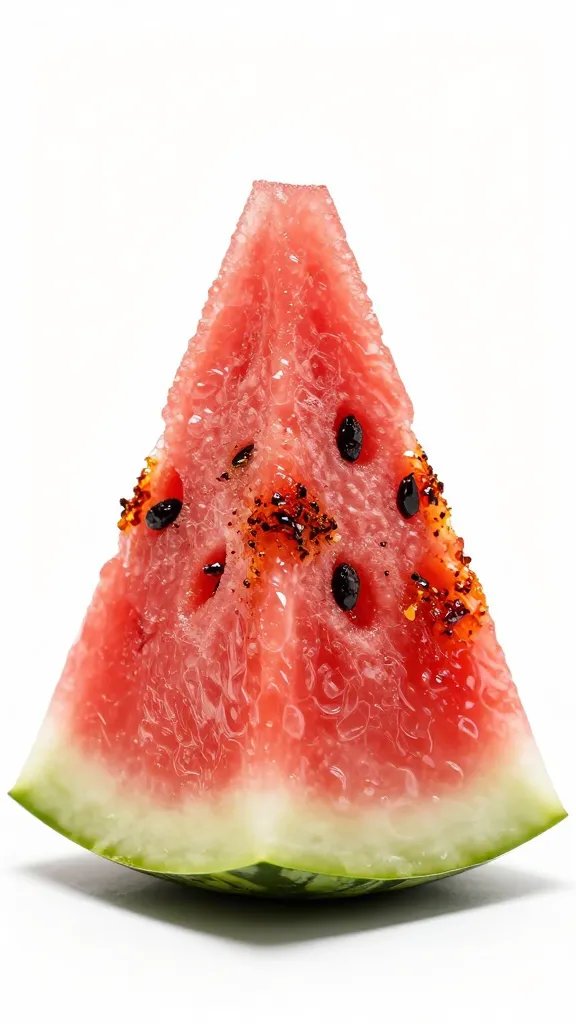 Glossy watermelon wedge with smoked paprika dusting