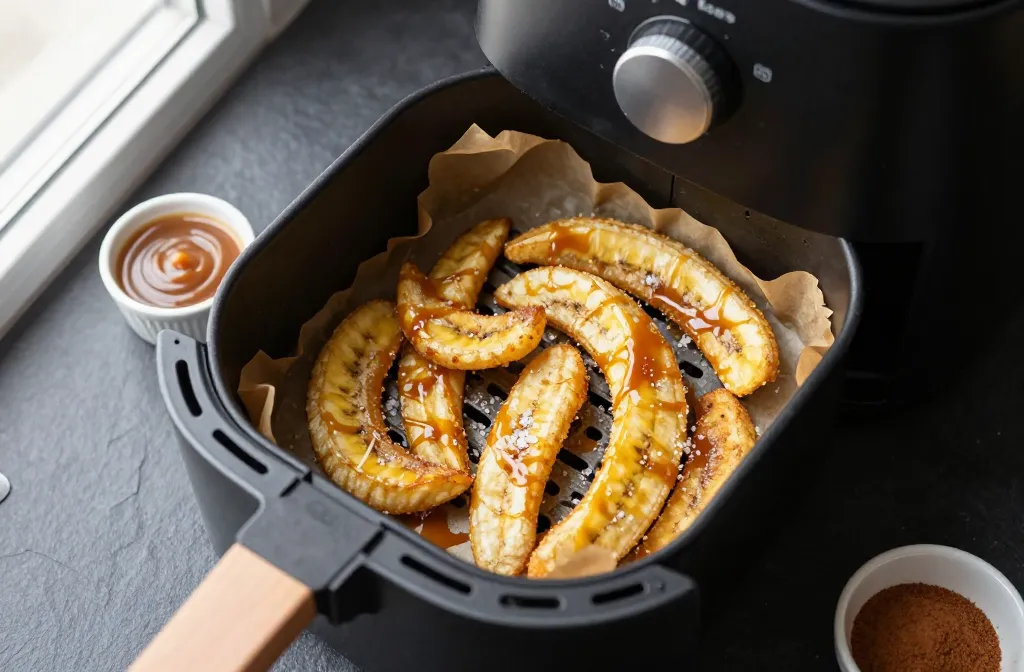 Crave-Worthy Air Fryer Frozen Banana "Chips" with Salted Caramel Drizzle