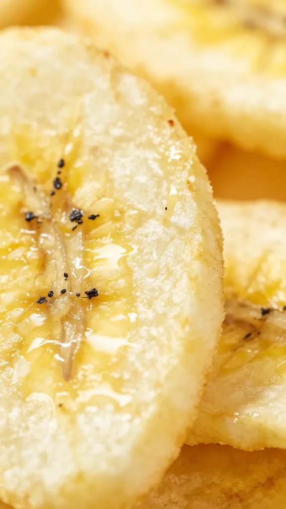 extreme closeup banana chip edge, crispy texture