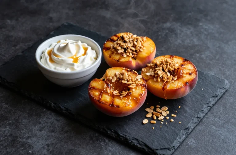 Air Fryer Grilled Peach Crisps with Bourbon Whipped Dip Magic