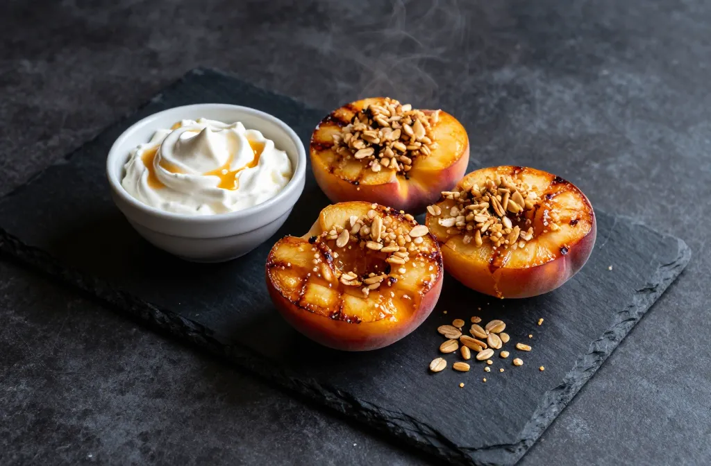 Air Fryer Grilled Peach Crisps with Bourbon Whipped Dip Magic