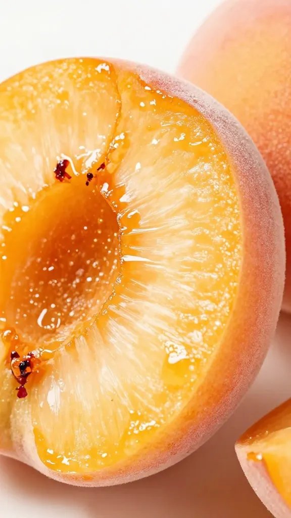 closeup of sugared peach slice with caramelized edges