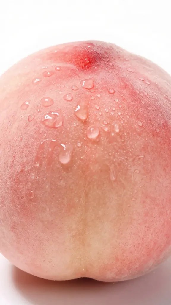single ripe peach with summer blush, dewy skin