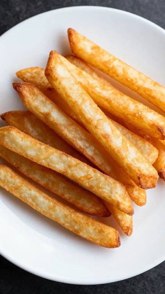 overhead of white plate with watermelon rind fries