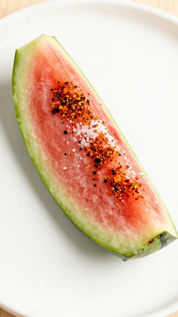 single watermelon rind fry with flaky salt and chili dust