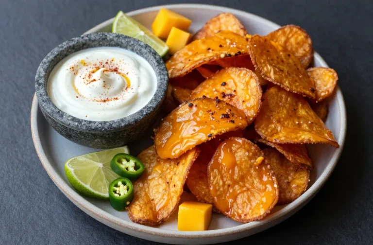 Crispy Air Fryer Mango-Habanero Sweet Potato Chips, Chili-Lime Crema