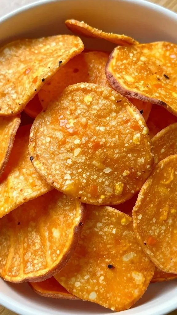 closeup bowl of mango-habanero sweet potato chips
