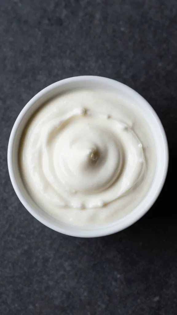 small ramekin of chili-lime crema, overhead