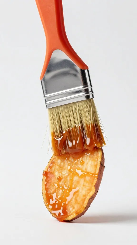 brush glazing one sweet potato chip, studio light