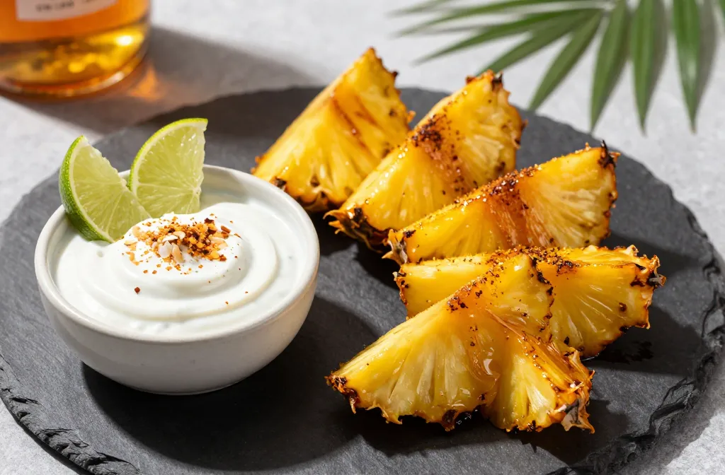 Viral Air Fryer Pineapple Jerk Wedges with Coconut Rum Dip
